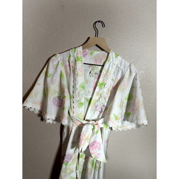 Vintage Christian Dior Lingerie PInk Green Floral Lace Robe Wrap Size Small - Picture 10 of 10